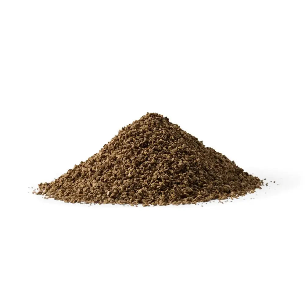 Ecothrive Charge Insect Frass — neat conical mound of fine brown granular frass