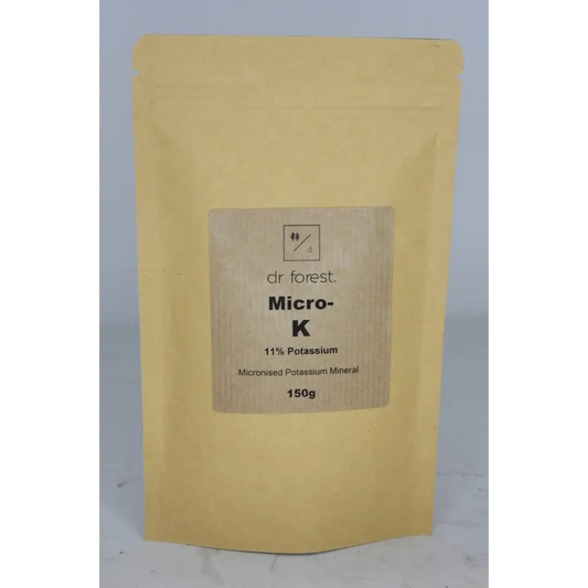 Organic Potassium Fertiliser — 150g kraft pouch with dr forest Micro-K 11% Potassium, Micronised Potassium Mineral