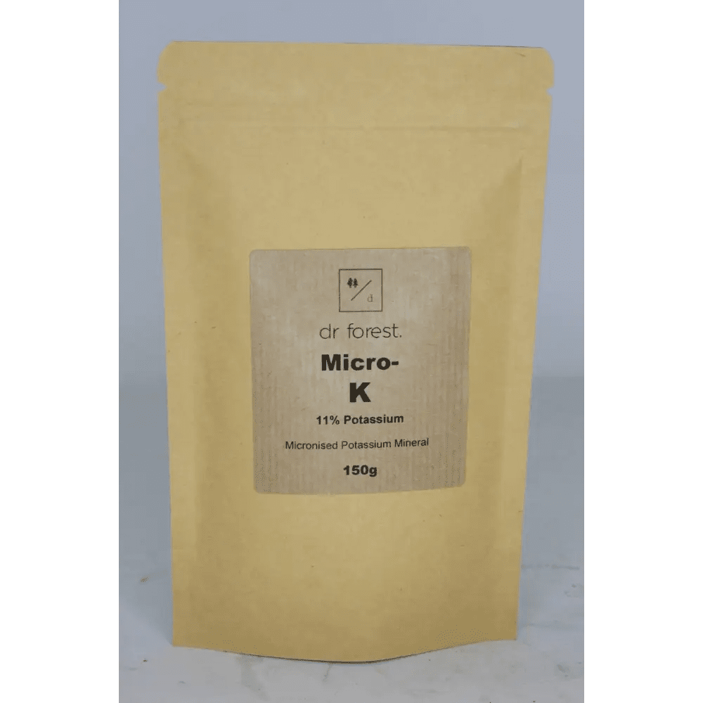 Organic Potassium Fertiliser — 150g kraft pouch with dr forest Micro-K 11% Potassium, Micronised Potassium Mineral