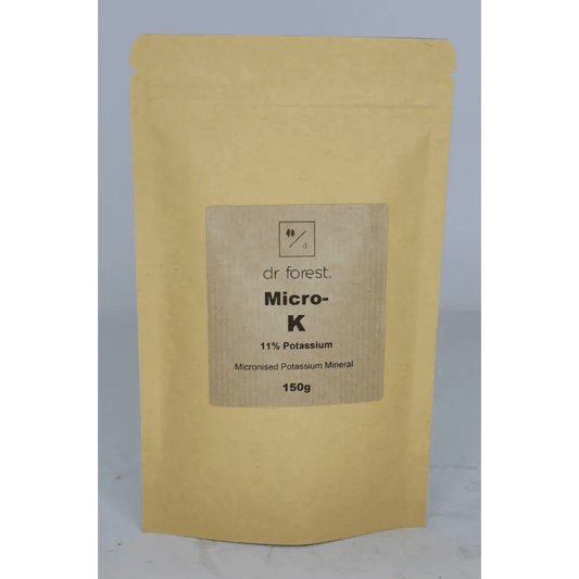 Organic Potassium Fertiliser — 150g kraft pouch with dr forest Micro-K 11% Potassium, Micronised Potassium Mineral