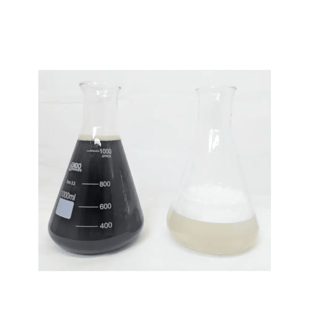 Natural Wetting Agent — two Erlenmeyer flasks: dark liquid in one, foamy water in the other