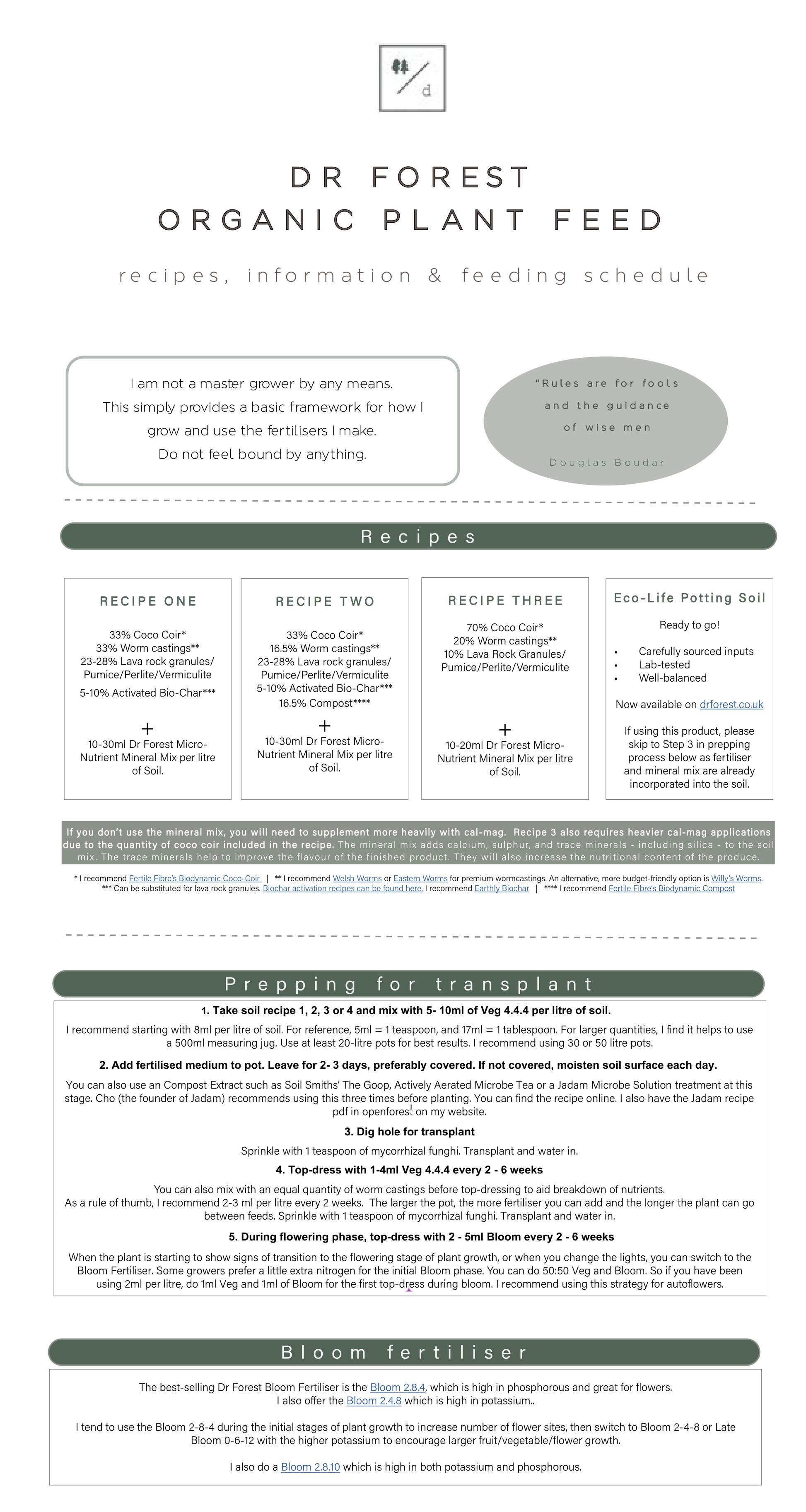 Organic Bloom Fertiliser 2-8-4 with Frass, Malted Barley and Seaweed Dr Forest
