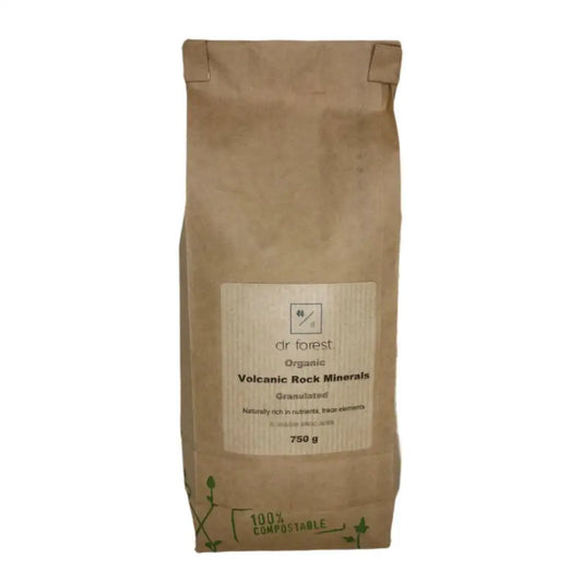 Granulated Volcanic Rock Dust — 750g kraft paper bag with Dr Forest Organic Volcanic Rock Minerals Granulated label