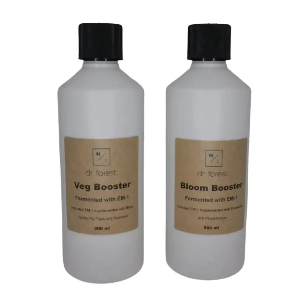 Organic Liquid Veg & Bloom Bundle — two 500ml Dr Forest bottles side by side: Veg Booster and Bloom Booster