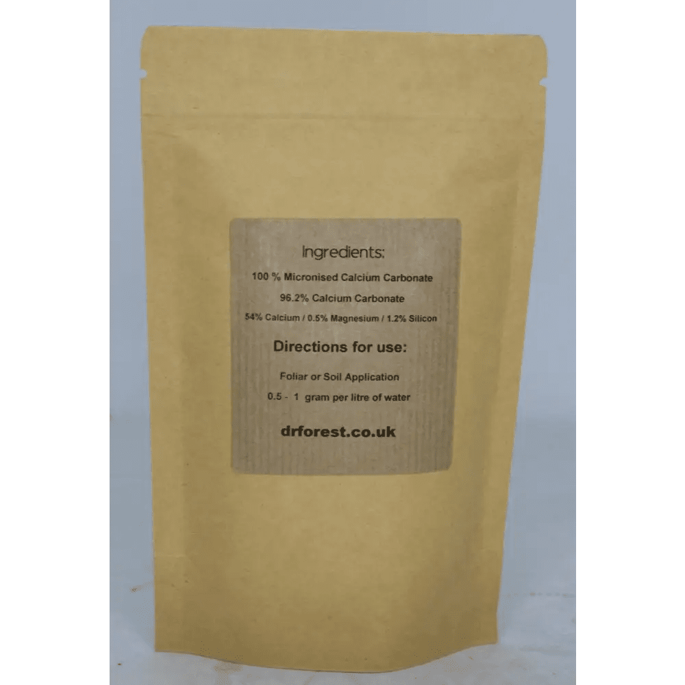 Organic Calcium Carbonate — back of kraft pouch with Ingredients and Directions for use panel