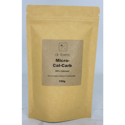 Organic Calcium Carbonate — 150g kraft pouch with dr forest Micro-Cal-Carb 54% Calcium, Micronised Calcium Carbonate