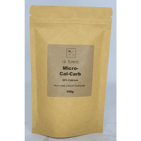 Organic Calcium Carbonate — 150g kraft pouch with dr forest Micro-Cal-Carb 54% Calcium, Micronised Calcium Carbonate