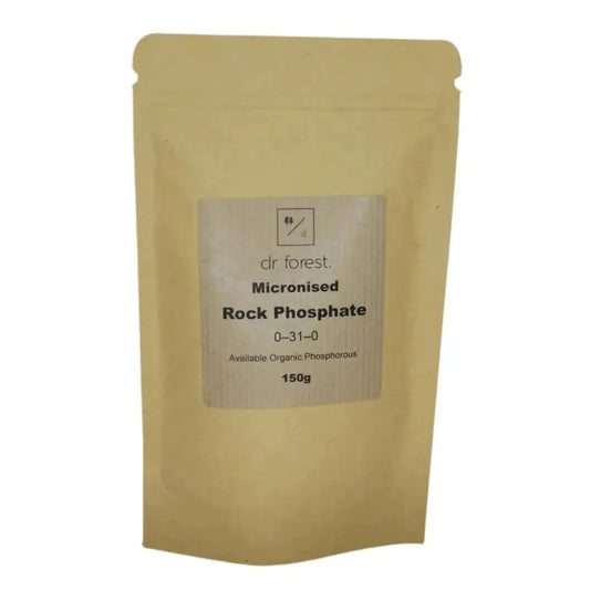 Rock Phosphate Fertiliser — 150g kraft pouch with Dr Forest Micronised Rock Phosphate 0-31-0 label