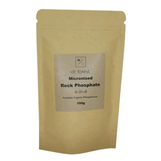 Rock Phosphate Fertiliser — 150g kraft pouch with Dr Forest Micronised Rock Phosphate 0-31-0 label