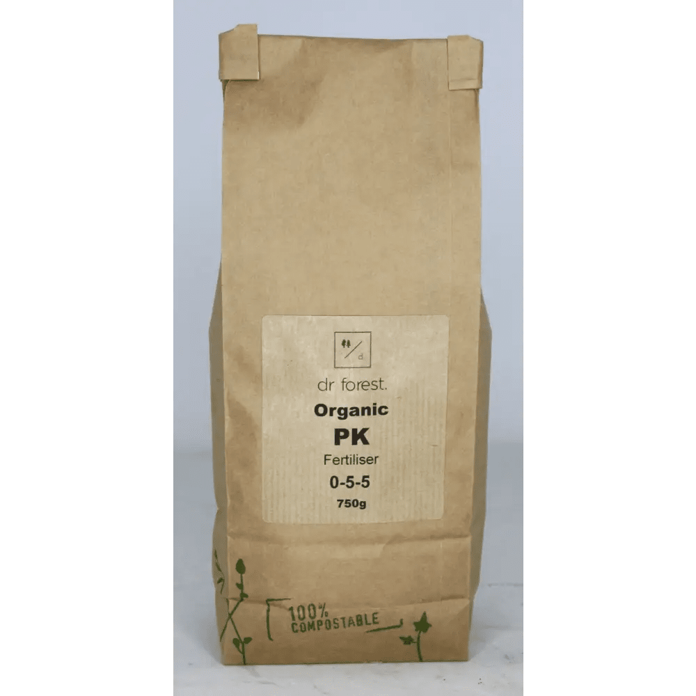 PK Fertiliser 0-5-5 — 750g kraft paper bag with dr forest Organic PK Fertiliser 0-5-5 label