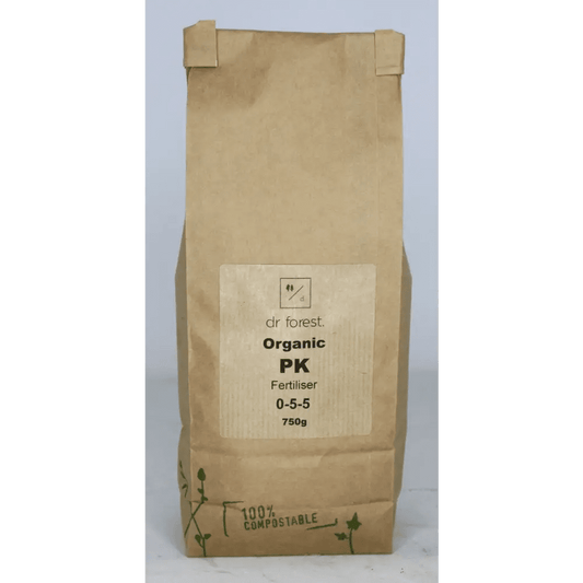 PK Fertiliser 0-5-5 — 750g kraft paper bag with dr forest Organic PK Fertiliser 0-5-5 label