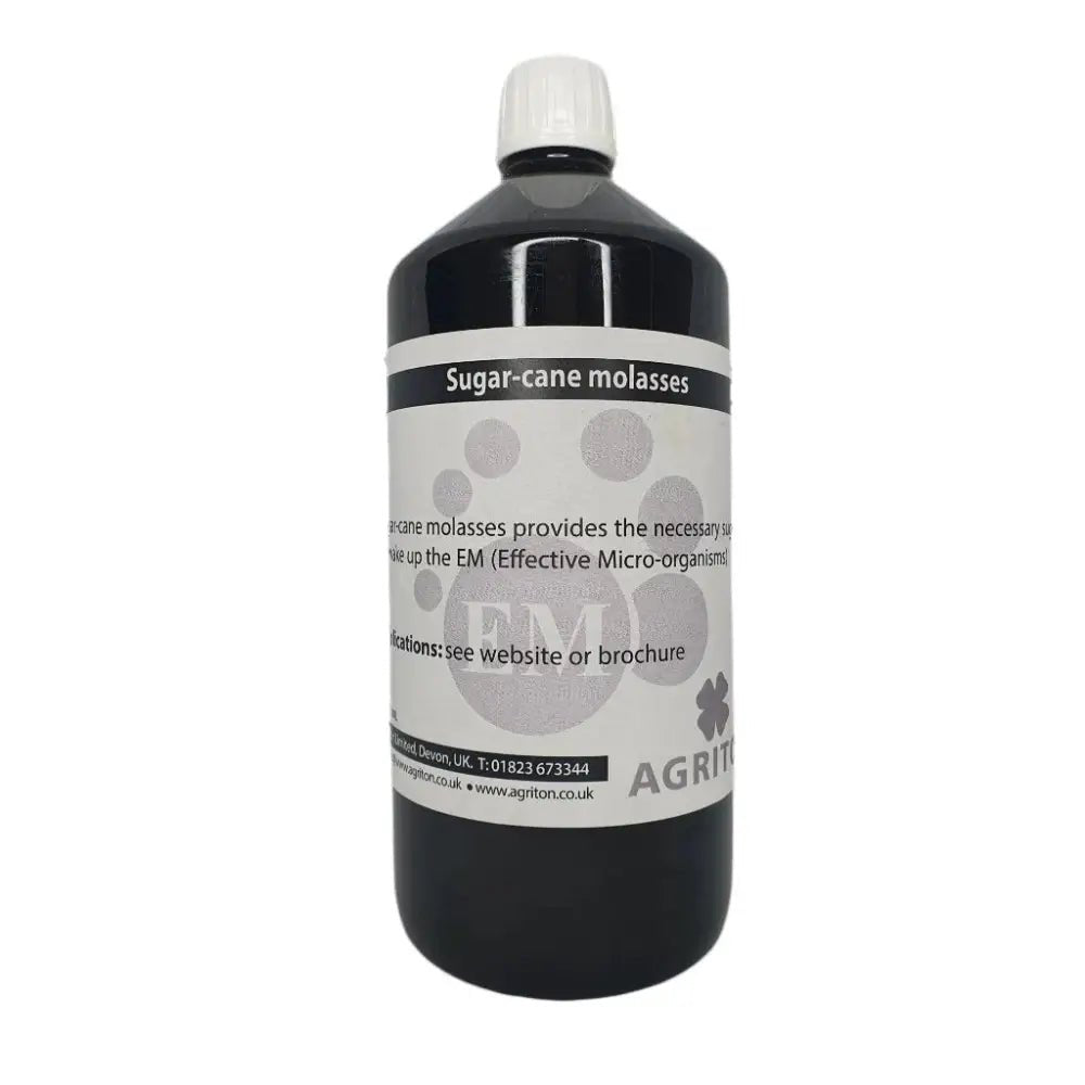 Unsulphured Molasses — 1L dark bottle with white cap, Sugar-cane molasses label
