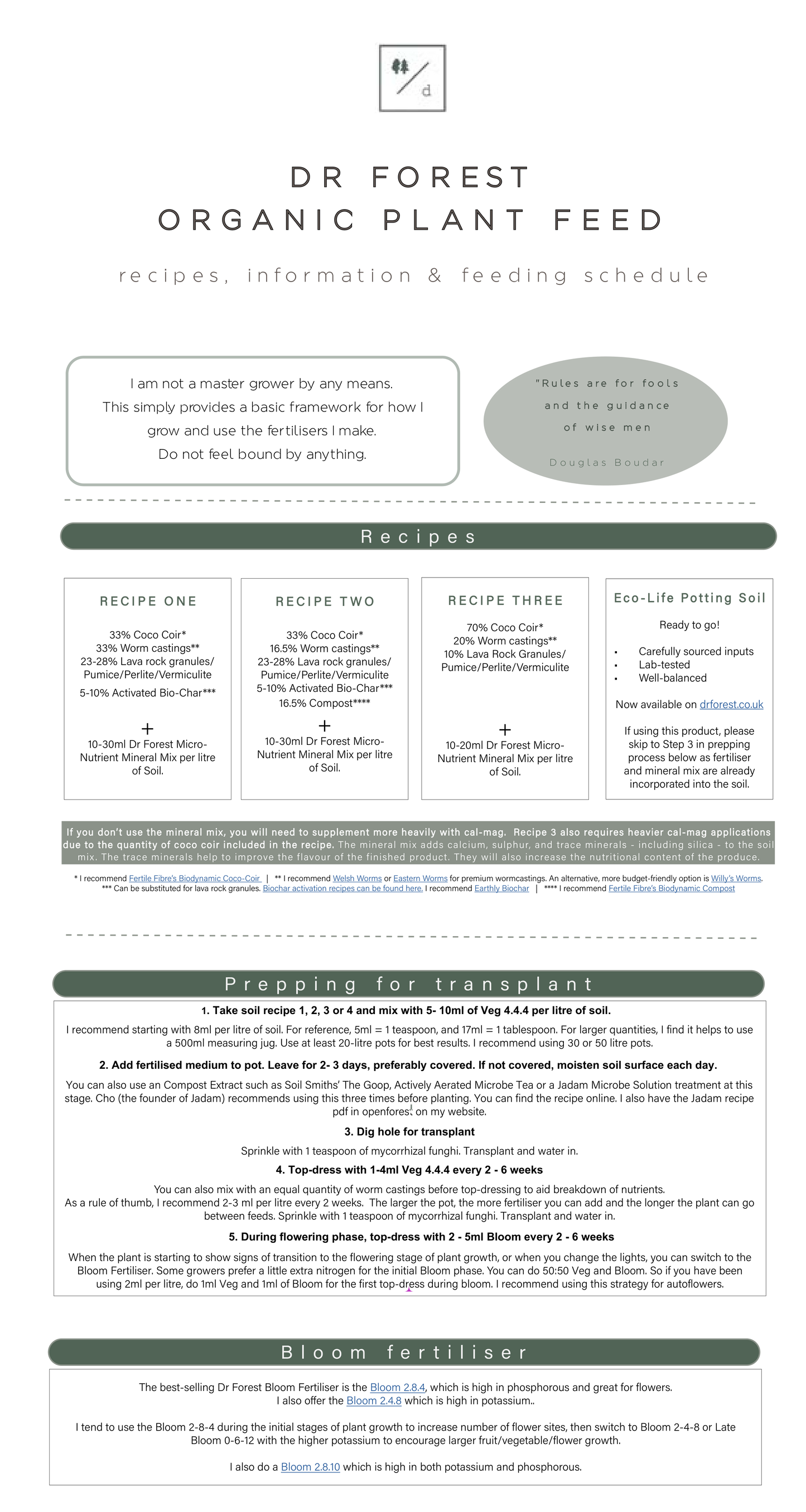Veg, Bloom 2-4-8, Cal-Mag & Myco Funghi Bundle Dr Forest