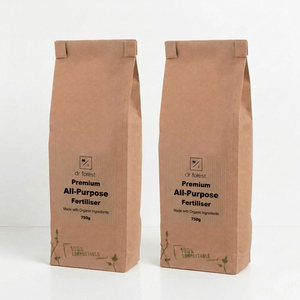 Dr Forest organic fertiliser range in kraft paper bags