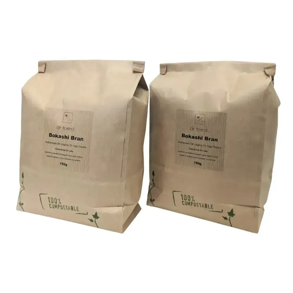 Pile of finely shredded dark-brown bokashi bran — EM and bokashi composting range