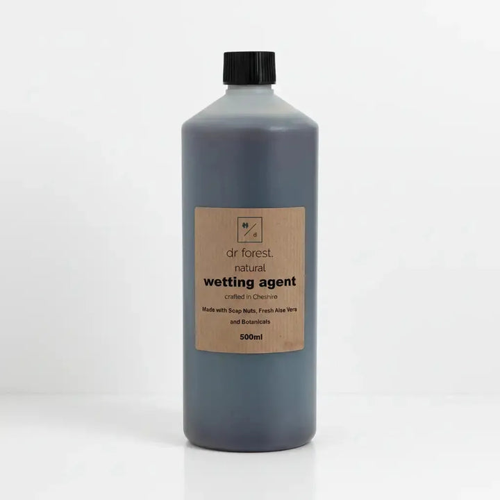 Dr Forest Natural Wetting Agent dark-liquid bottle with kraft label — plant soaps and wetting agents range