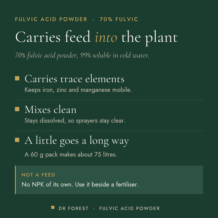 Dr Forest Fulvic Acid Powder, 70% fulvic benefits: carries trace elements, mixes clean, a little goes a long way