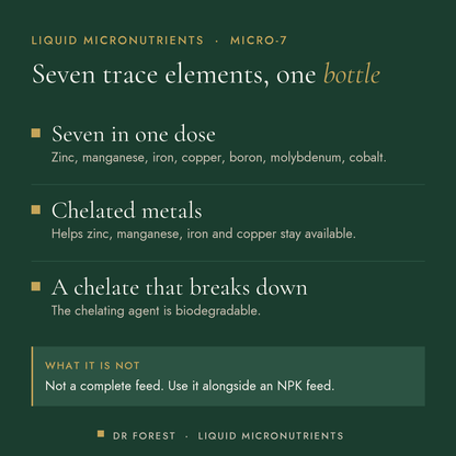 Dr Forest Liquid Micronutrients Micro-7 benefits: seven in one dose, chelated metals, a chelate that breaks down
