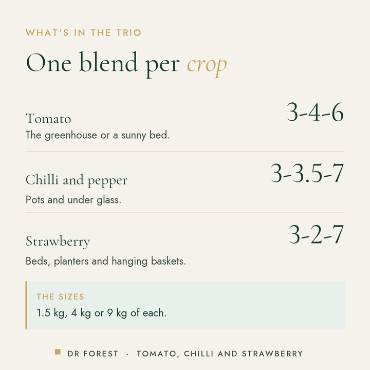 How to use Dr Forest Tomato Plant Food Trio: tomato, chilli & strawberry (bundle): Tomato 3-4-6; Chilli and pepper 3-3.5-7…