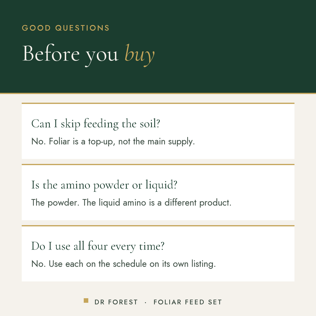 Dr Forest Humic, Fulvic, Seaweed & Amino Set (bundle) common questions: Can I skip feeding the soil? Is the amino powder or…