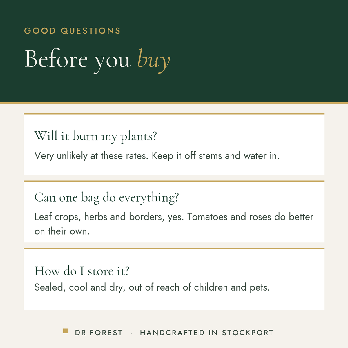 Dr Forest All Purpose Fertiliser 4-4-4 common questions: Will it burn my plants? Can one bag do everything? How do I store…