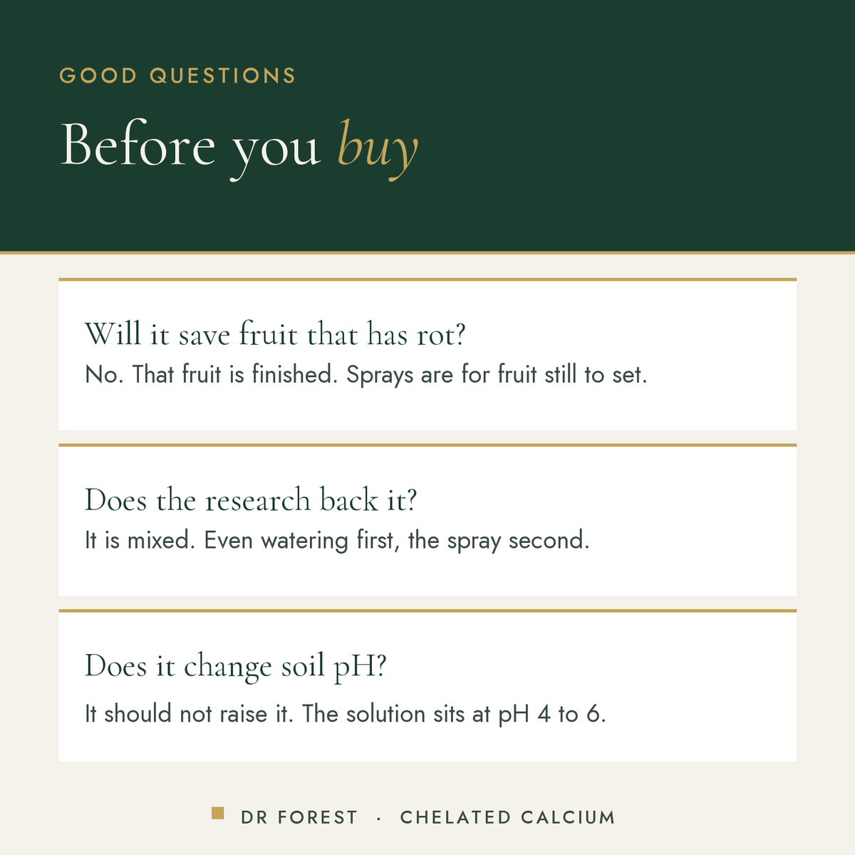 Dr Forest Amino Chelated Calcium (Cal-Mino) common questions: Will it save fruit that has rot? Does the research back it?…