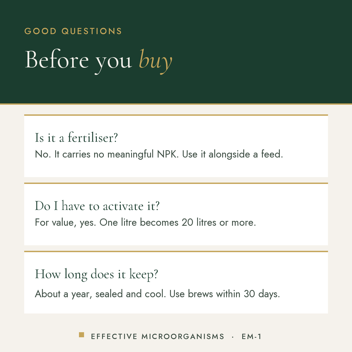 Dr Forest EM-1 Effective Microorganisms concentrate, 1 L common questions: Is it a fertiliser? Do I have to activate it?…