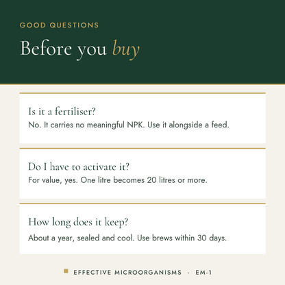 Dr Forest EM-1 Effective Microorganisms concentrate, 1 L common questions: Is it a fertiliser? Do I have to activate it?…