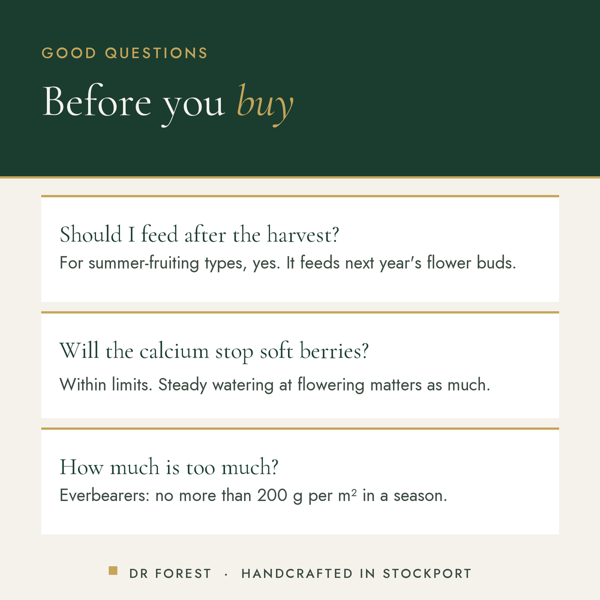 Dr Forest Strawberry Feed 3-2-7 common questions: Should I feed after the harvest? Will the calcium stop soft berries? How…
