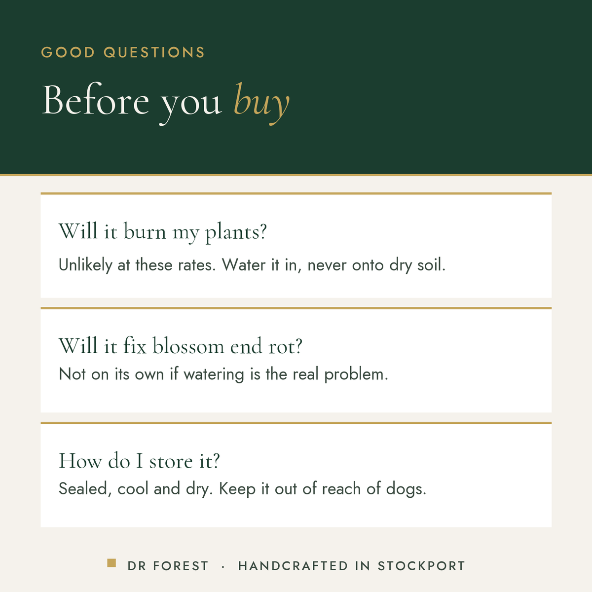 Dr Forest Organic Bloom Fertiliser 2-8-4 common questions: Will it burn my plants? Will it fix blossom end rot? How do I…
