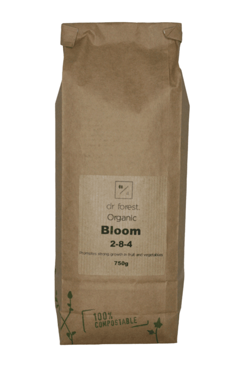 Organic Bloom Fertiliser 2-8-4 in 750g compostable paper bag by Dr Forest