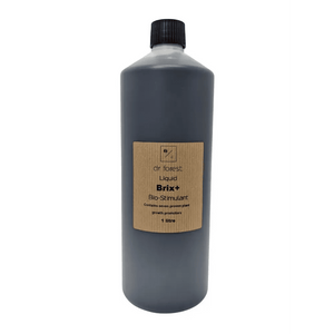 Liquid Seaweed Biostimulant — 1 litre bottle of dark blue-grey liquid with dr forest Liquid Brix+ Bio-Stimulant label
