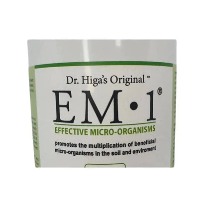 EM-1 Effective Microorganisms — close-up of bottle label, Effective Micro-Organisms wording