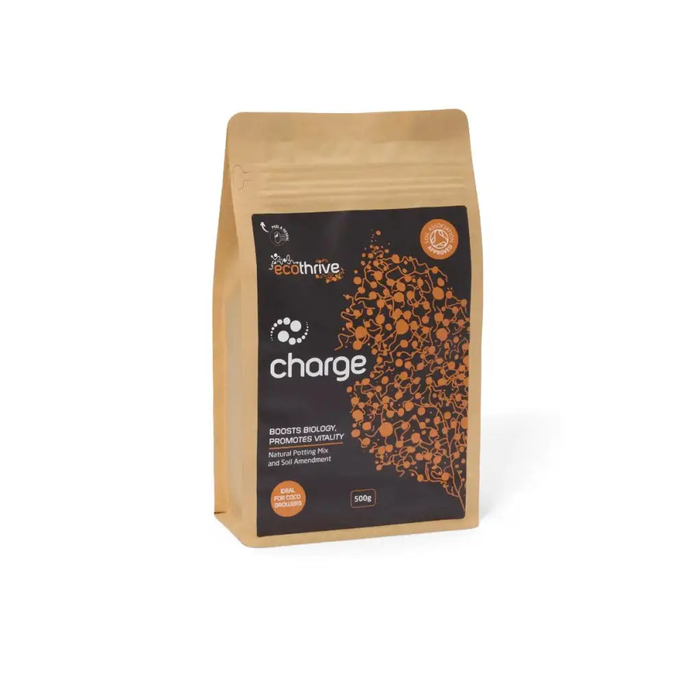 Ecothrive Charge Insect Frass — 500g kraft bag with black and orange Ecothrive Charge graphic