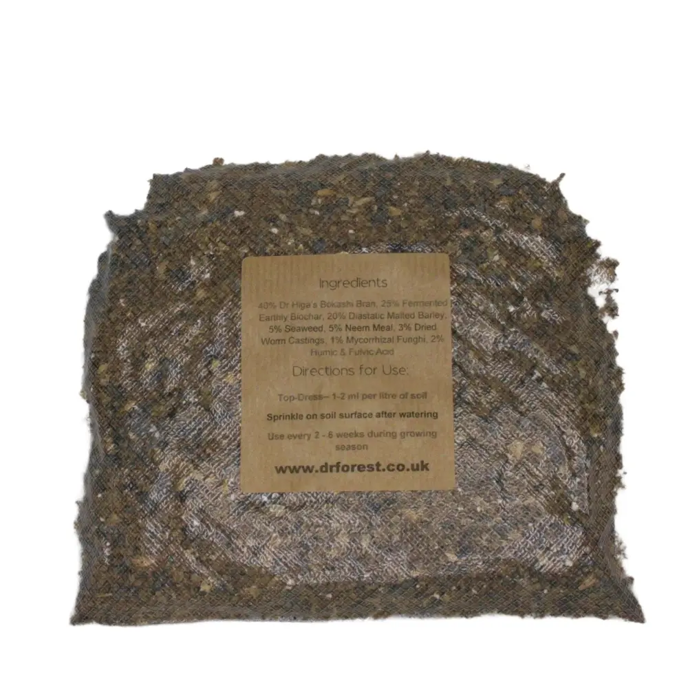 Organic Grow-Kashi Bokashi — back of vacuum pouch with Ingredients and Directions for Use panel