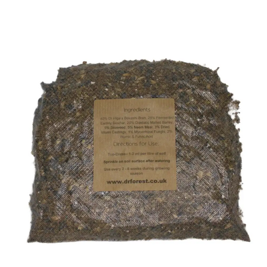 Organic Grow-Kashi Bokashi — back of vacuum pouch with Ingredients and Directions for Use panel