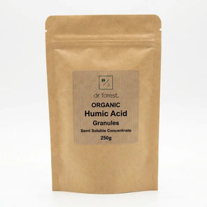 Humic Acid Flakes — 250g kraft pouch with dr forest Organic Humic Acid Granules Semi Soluble Concentrate label