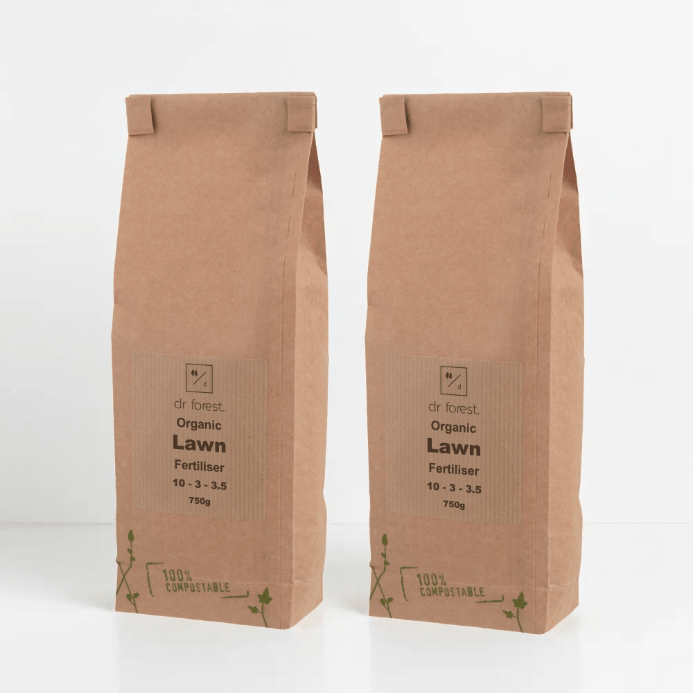 Two bags of Dr Forest Organic Lawn Fertiliser 10-3-3.5 grass feed