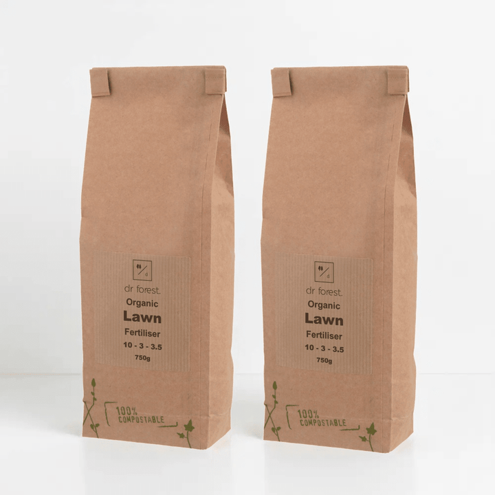 Two bags of Dr Forest Organic Lawn Fertiliser 10-3-3.5 grass feed