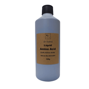 Organic Liquid Amino Acid Biostimulant — 120g grey bottle with black cap; kraft label: Dr Forest Liquid Amino Acid 23.4% Amino Acids