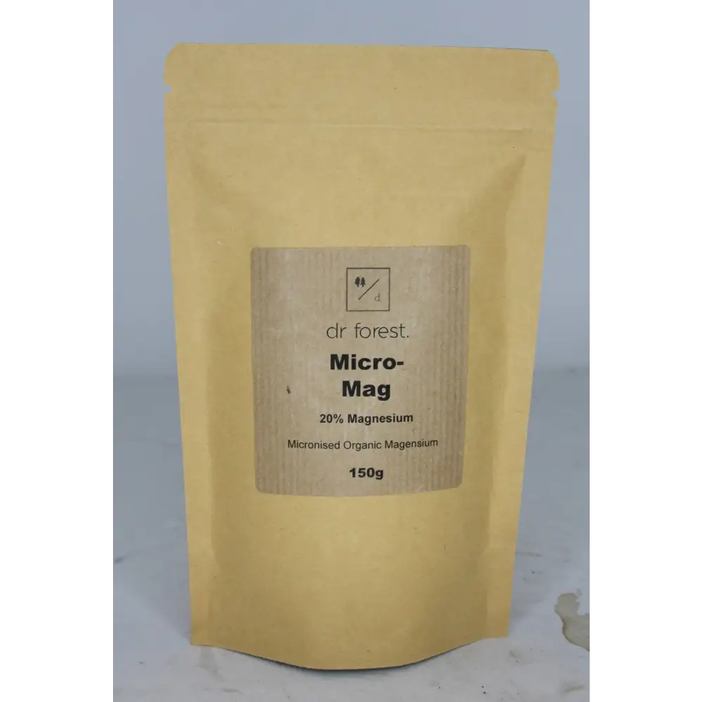 Magnesium Fertiliser — 150g kraft pouch with dr forest Micro-Mag 20% Magnesium, Micronised Organic Magnesium label