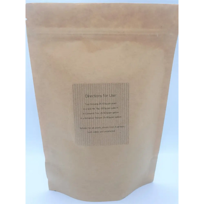 Volcanic Rock Dust — back of kraft pouch with Directions for Use panel