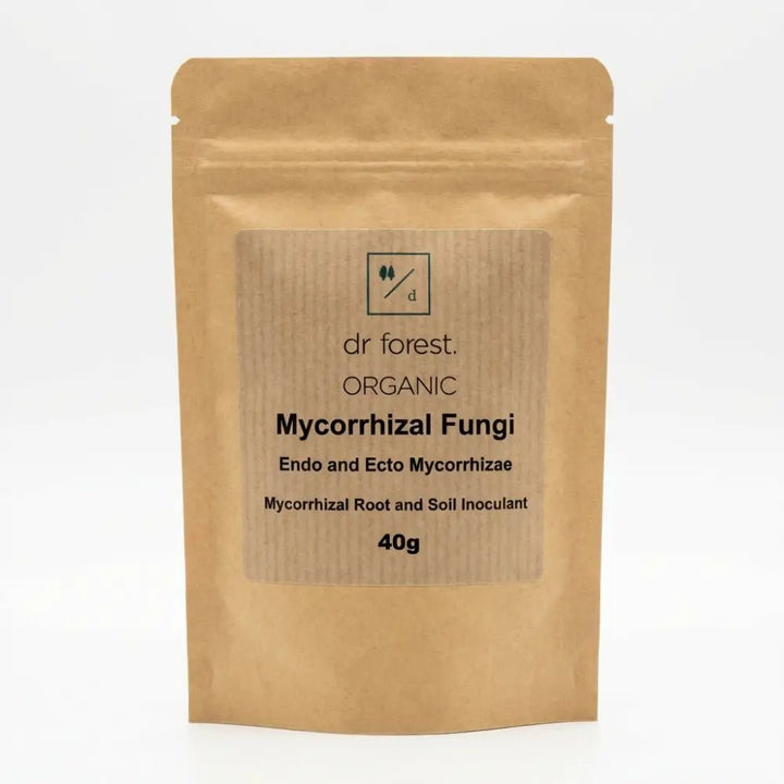 Mycorrhizal Fungi Powder — 40g kraft pouch with dr forest Organic Mycorrhizal Fungi Endo and Ecto label