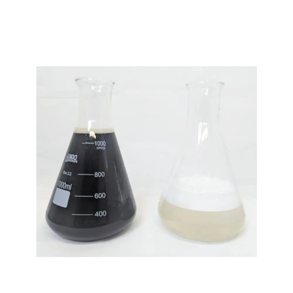 Natural Wetting Agent — two Erlenmeyer flasks: dark liquid in one, foamy water in the other