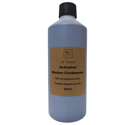 Dr Forest Wood Vinegar 500 ml bottle, pyroligneous acid plant biostimulant for foliar spray, soil drench, seed soak and compost
