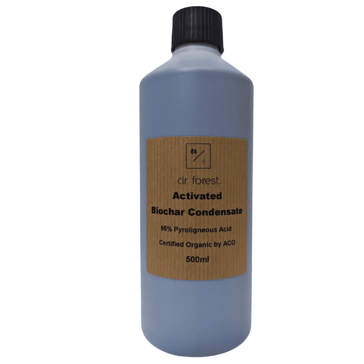 Dr Forest Wood Vinegar 500 ml bottle, pyroligneous acid plant biostimulant for foliar spray, soil drench, seed soak and compost