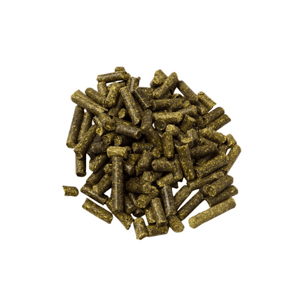 Alfalfa Meal Pellets — pile of dark green cylindrical alfalfa pellets