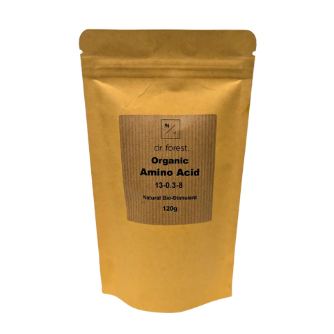 Organic Amino Acid Fertiliser — 120g kraft pouch with Dr Forest Organic Amino Acid 13-0.3-8 Natural Bio-Stimulant label