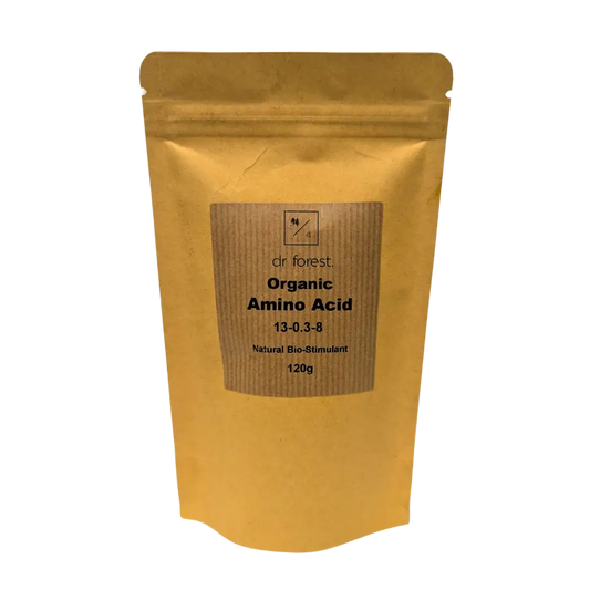 Organic Amino Acid Fertiliser — 120g kraft pouch with Dr Forest Organic Amino Acid 13-0.3-8 Natural Bio-Stimulant label