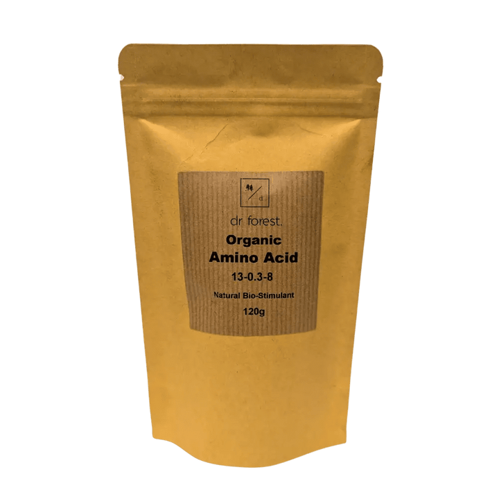 Organic Amino Acid Fertiliser — 120g kraft pouch with Dr Forest Organic Amino Acid 13-0.3-8 Natural Bio-Stimulant label